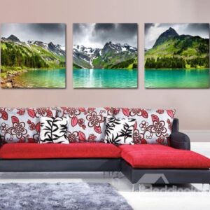 New Arrival Elegant Valley and Lake Print 3-piece Cross Film Wall Art Prints