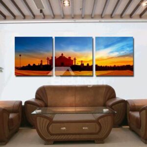 New Arrival Beautiful Castle at Dusk Print 3-piece Cross Film Wall Art Prints