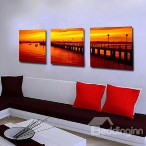 New Arrival Beautiful Bridge at Dusk 3-piece Cross Film Wall Art Prints