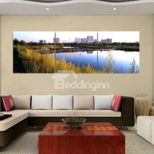New Arrival Beautiful City Near the Lake Print 3-piece Cross Film Wall Art Prints
