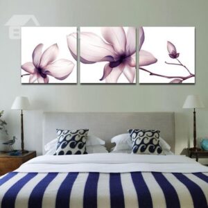 New Arrival Beautiful Light Purple Flower Print 3-piece Cross Film Wall Art Prints