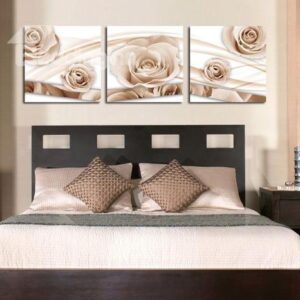 New Arrival Beautiful Beige Roses Print 3-piece Cross Film Wall Art Prints