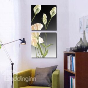 New Arrival Lovely White Flowers Green Leaves Print 2-piece Cross Film Wall Art Prints