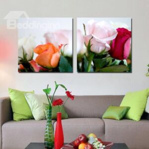 New Arrival Beautiful Lifelike Roses Print 2-piece Cross Film Wall Art Prints