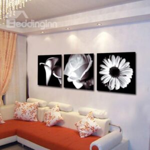 New Arrival Beautiful Grey Flowers Print 3-piece Cross Film Wall Art Prints