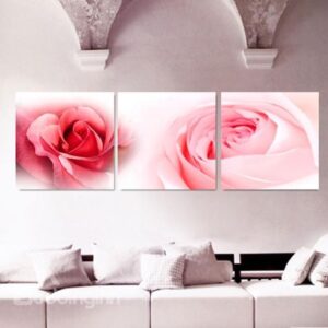 New Arrival Beautiful Pink Roses Flowers Print 3-piece Cross Film Wall Art Prints