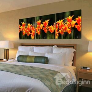 New Arrival Lovely Orange Flowers Print 3-piece Cross Film Wall Art Prints
