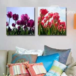 New Arrival Lovely Purple and Red Tulips Print 2-piece Cross Film Wall Art Prints