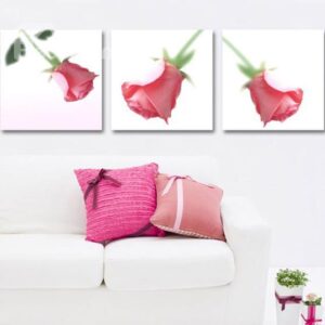 New Arrival Lovely Single Pink Rose Print 3-piece Cross Film Wall Art Prints