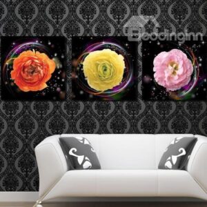 New Arrival Beautiful Colorful Peony Flowers Print 3-piece Cross Film Wall Art Prints