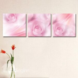New Arrival Lovely Warm Pink Roses Print 3-piece Cross Film Wall Art Prints