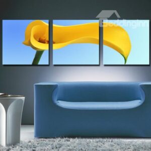 New Arrival Lovely Yellow Calla and Blue Sky Print 3-piece Cross Film Wall Art Prints