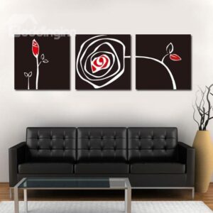 New Arrival Modern Style Black Abstract Flower Print 3-piece Cross Film Wall Art Prints