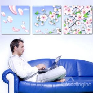 New Arrival Beautiful Pink Peach Blossoms Print 3-piece Cross Film Wall Art Prints