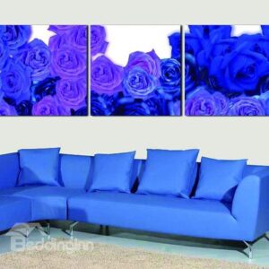 New Arrival Romantic Blue Roses Print 3-piece Cross Film Wall Art Prints