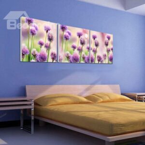 New Arrival Beautiful Purple Flowers Print 3-piece Cross Film Wall Art Prints