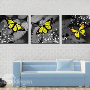 New Arrival Modern Style Lovely Yellow Butterfly Print 3-piece Cross Film Wall Art Prints