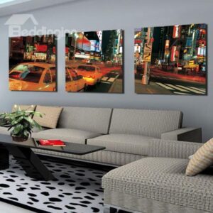 New Arrival Beautiful City in the Night Print 3-piece Cross Film Wall Art Prints