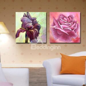 New Arrival Oil-painting Style Beautiful Blooming and Wizen Flowers Print 2-piece Cross Film Wall Art Prints