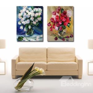 New Arrival Beautiful Blooming Flowers in the Vase Print 2-piece Cross Film Wall Art Prints