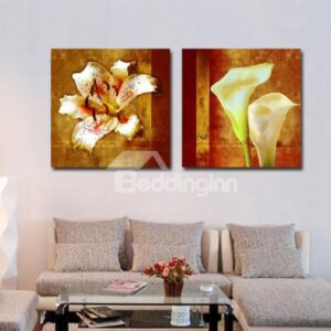 New Arrival Beautiful Lily and Calla Flowers Print 2-piece Cross Film Wall Art Prints