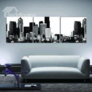 New Arrival Elegant Black and White Scenery of City Print 3-piece Cross Film Wall Art Prints