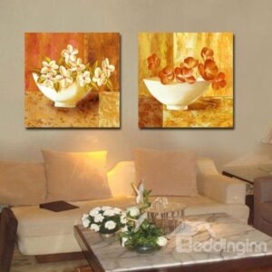New Arrival Lovely Flowers in the Bowl Print 2-piece Cross Film Wall Art Prints