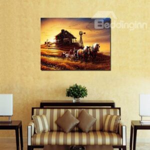New Arrival Beautiful Farm Scenery at Dusk Print Cross Film Wall Art Prints