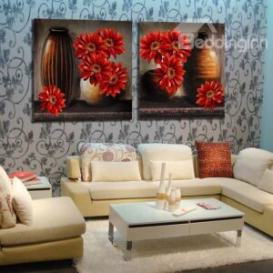 New Arrival Oil-painting Style Lovely Daisy and Pottery Print 2-piece Cross Film Wall Art Prints