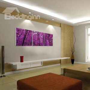 New Arrival Beautiful Purple Trees Print 3-piece Cross Film Wall Art Prints