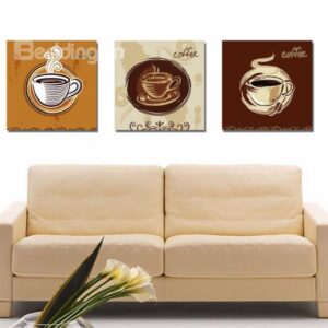 New Arrival Lovely Coffee and Letters Print 3-piece Cross Film Wall Art Prints