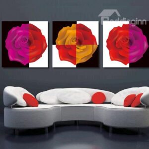 New Arrival Beautiful Roses Print 3-piece Cross Film Wall Art Prints