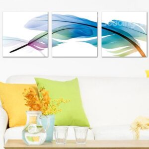 New Arrival Lovely Colorful Feathers Print 3-piece Cross Film Wall Art Prints
