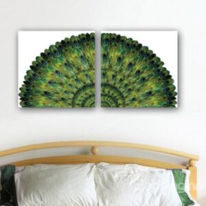 New Arrival Beautiful Green Peacock Tail Print 2-piece Cross Film Wall Art Prints