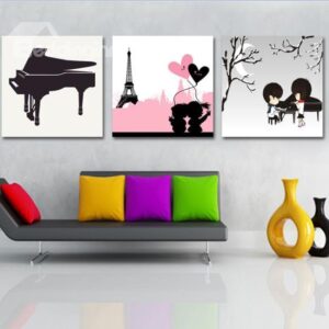 New Arrival Lovely Romantic Couple and Piano Print 3-piece Cross Film Wall Art Prints