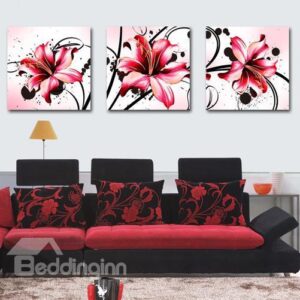 New Arrival Beautiful Red Lilies Print 3-piece Cross Film Wall Art Prints