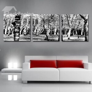 New Arrival Elegant Grey Forest Print 3-piece Cross Film Wall Art Prints