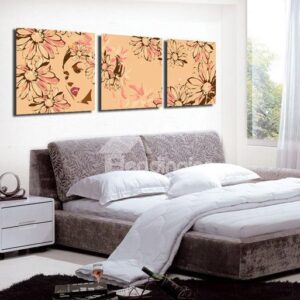New Arrival Beautiful Lady and Flowers Print 3-piece Cross Film Wall Art Prints