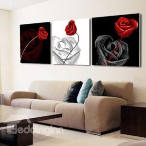 New Arrival Elegant Red Roses and Shadow Print 3-piece Cross Film Wall Art Prints