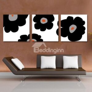 New Arrival Lovely Black Flowers Print 3-piece Cross Film Wall Art Prints