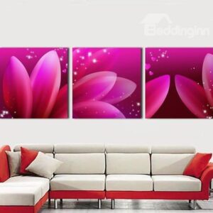 New Arrival Dreamy Pink Flower Petals Print 3-piece Cross Film Wall Art Prints