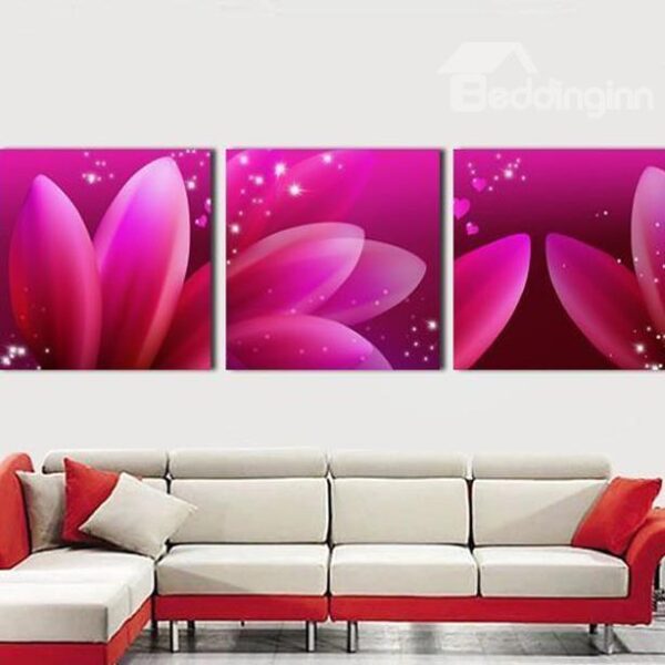 New Arrival Dreamy Pink Flower Petals Print 3-piece Cross Film Wall Art Prints