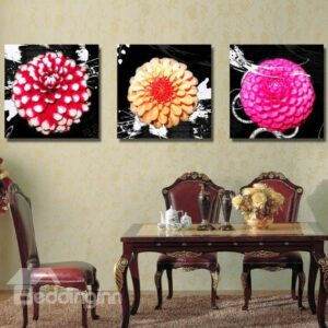 New Arrival Lovely Bright Color Flowers Print 3-piece Cross Film Wall Art Prints