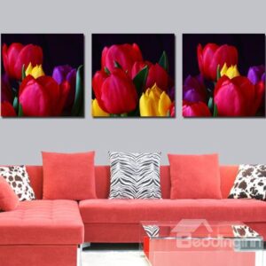 New Arrival Beautiful Lifelike Tulips Print 3-piece Cross Film Wall Art Prints