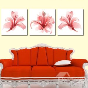 New Arrival Beautiful Pink Flowers Print 3-piece Cross Film Wall Art Prints