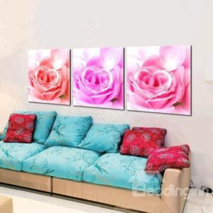 New Arrival Beautiful Love Roses Print 3-piece Cross Film Wall Art Prints