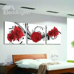 New Arrival Elegant Red Roses Print 3D Style 3-piece Cross Film Wall Art Prints