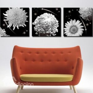 New Arrival Elegant Chrysanthemum Flowers Print 3-piece Cross Film Wall Art Prints
