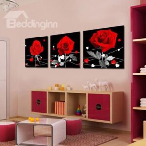 New Arrival Elegant Red Roses Print 3-piece Cross Film Wall Art Prints