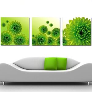 New Arrival Lovely Green Chrysanthemum Flowers Print 3-piece Cross Film Wall Art Prints